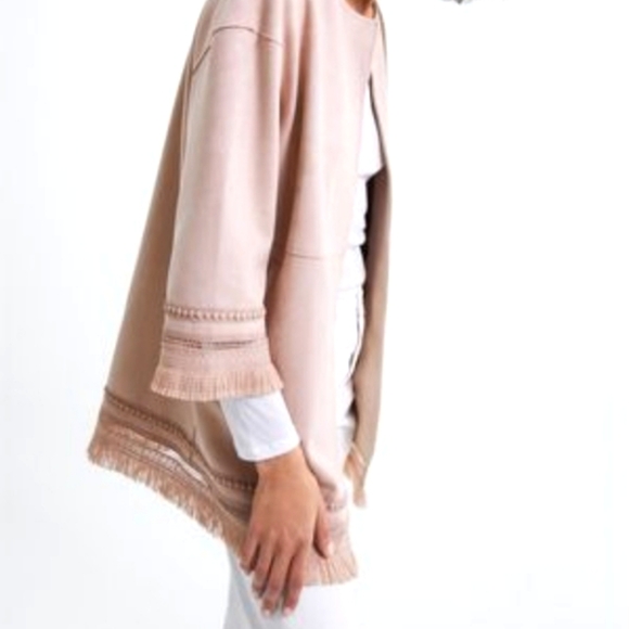 Women's Zara Jacket Faux Suede Fringe 3/4 Sleeves Light Dusty Pink Rose Medium M - Picture 3 of 15